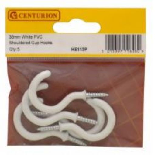 Picture of Centurion White Shouldered Cup Hook 38mm Pack of 5 PVC Coated