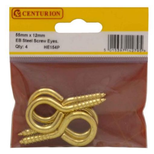 Picture of Centurion Brass Steel Screw in Hook 55x12mm Pack of 4