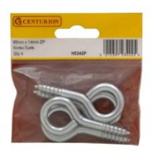 Picture of Centurion Zinc Plated Steel Screw in Hook 65x6mm Pack of 4