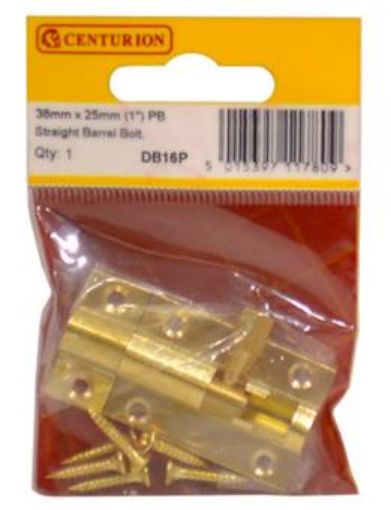 Picture of Centurion Polished Brass Straight Sliding Barrel Bolt 38x25mm