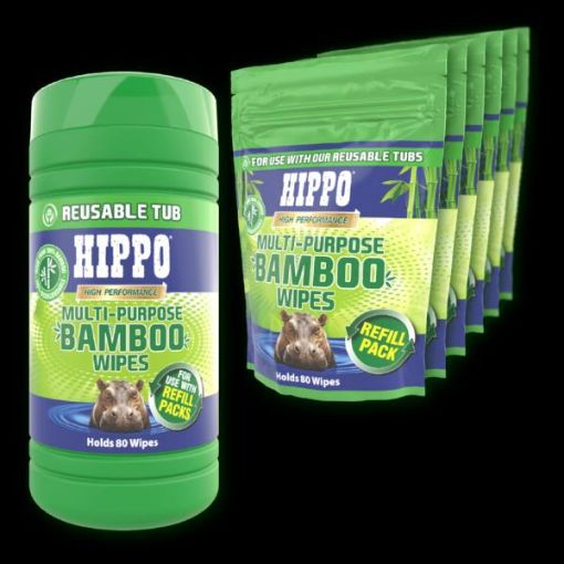 Picture of HIPPO Multi-Purpose Bamboo Wipes Pouch of 80 Refill Pack