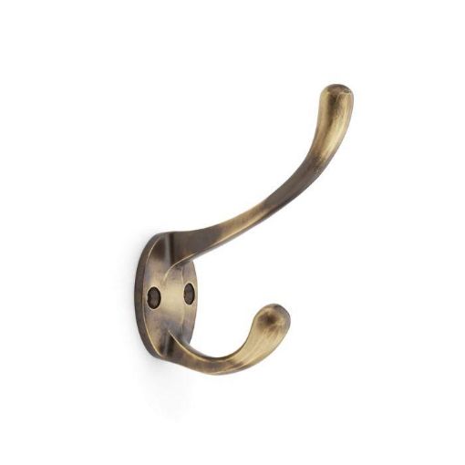 Picture of Alexander & Wilks Antique Brass Hat & Coat Hook 110mm Double Hook Victorian Style